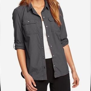 Eddie Bauer Smoke Gray Long Sleeve Button Down Sun Shirt Women's M